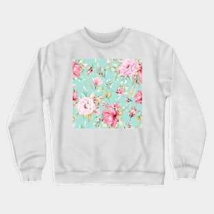 Retro Blue Roses Pattern Crewneck Sweatshirt